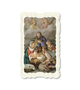 Confezione da 50 pezzi di: Santino in carta telata color avorio della Natività con pastori