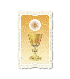 Confezione da 50 pezzi di: Santino in carta telata color avorio del Calice Liturgico