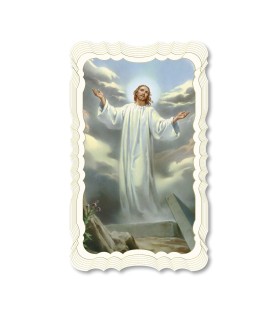 Confezione da 50 pezzi di: Santino in carta telata color avorio di Gesù Risorto