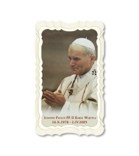 Confezione da 50 pezzi di: Santino in carta telata color avorio di Papa Giovanni Paolo II