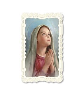 Confezione da 50 pezzi di: Santino in carta telata color avorio della Madonnina che prega