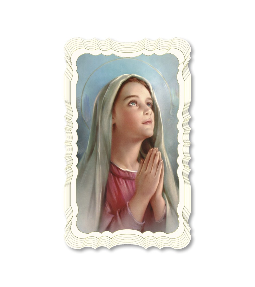 Confezione da 50 pezzi di: Santino in carta telata color avorio della Madonnina che prega Confezione da 50 pezzi di: Santino in carta telata color avorio della Madonnina che prega
