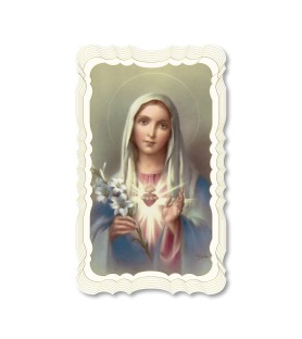 Confezione da 50 pezzi di: Santino in carta telata color avorio del Cuore Immacolato di Maria