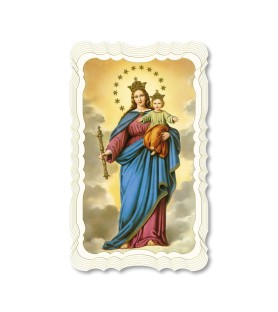 Confezione da 50 pezzi di: Santino in carta telata color avorio di Maria Ausiliatrice