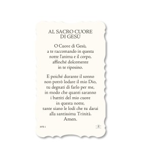 Confezione da 50 pezzi di: Santino del Sacro Cuore di Gesù. Stampato in carta pregiata con oro a caldo e preghiera a retro