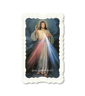 Confezione da 50 pezzi di: Santino di Gesù Misericordioso. Stampato in carta pregiata con oro a caldo e preghiera a retro