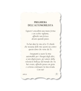 Confezione da 50 pezzi di: Santino di San Cristoforo. Stampato in carta pregiata con oro a caldo e preghiera a retro