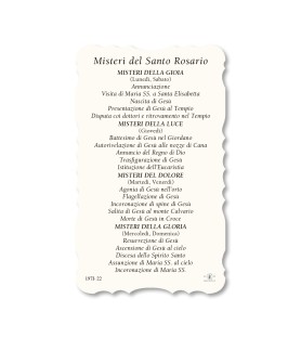 50 Santini della Madonna di Lourdes con i Misteri. Stampato in carta pregiata con oro a caldo e preghiera a retro