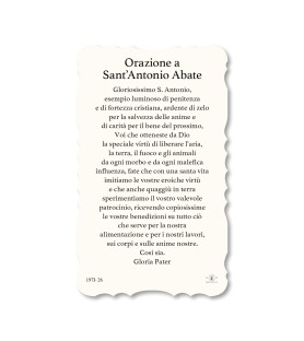 Confezione da 50 pezzi di:Santino di Sant'Antonio Abate. Stampato in carta pregiata con oro a caldo e preghiera a retro
