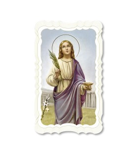 Confezione da 50 pezzi di:Santino di Santa Lucia. Stampato in carta pregiata con oro a caldo e preghiera a retro