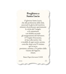 Confezione da 50 pezzi di:Santino di Santa Lucia. Stampato in carta pregiata con oro a caldo e preghiera a retro