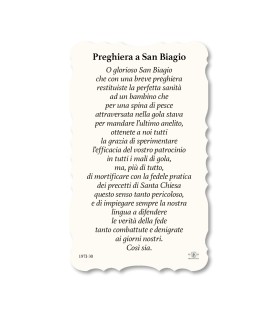 Confezione da 50 pezzi di:Santino di San Biagio. Stampato in carta pregiata con oro a caldo e preghiera a retro