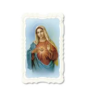 Confezione da 50 pezzi di:Santino del Cuore Immacolato di Maria. Stampato in carta pregiata con oro a caldo e preghiera a retro