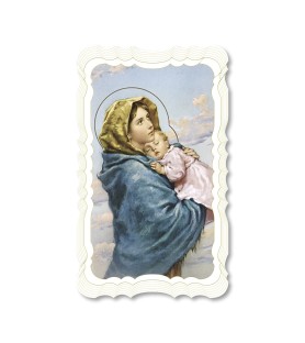 Confezione da 50 pezzi di:Santino della Madonnina del Ferruzzi. Stampato in carta pregiata con oro a caldo e preghiera a retro