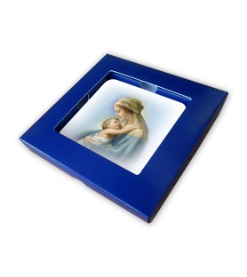 Quadretto in legno Madonna con bambino con scatola regalo