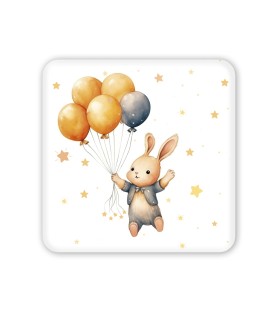 Quadretto in legno coniglietto con palloncini con scatola regalo