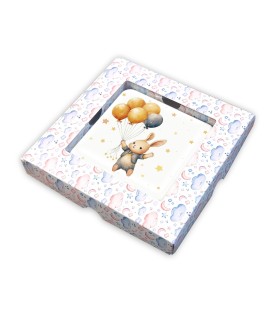 Quadretto in legno coniglietto con palloncini con scatola regalo