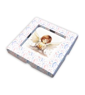 Quadretto in legno angioletto con candela con scatola regalo