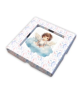 Quadretto in legno angioletto con scatola regalo