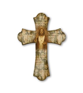 Croce vintage in legno del Sacro Cuore di Gesù