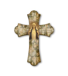 Croce vintage in legno del Cuore Immacolato di Maria