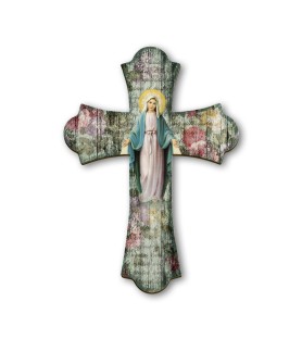 Croce vintage in legno della Madonna Miracolosa