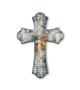 Croce vintage in legno della Sacra Famiglia