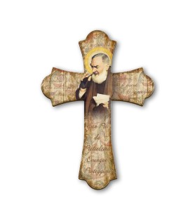 Croce vintage in legno di Padre Pio