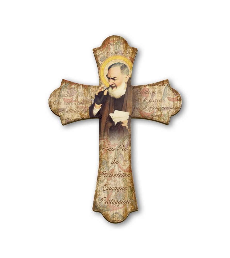 Croce vintage in legno di Padre Pio