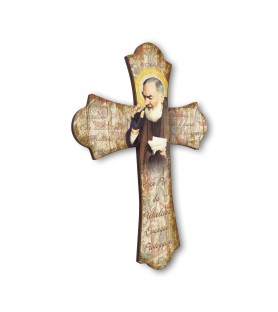 Croce vintage in legno di Padre Pio