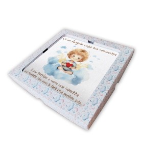 Quadretto in legno angioletto con cuore con scatola regalo