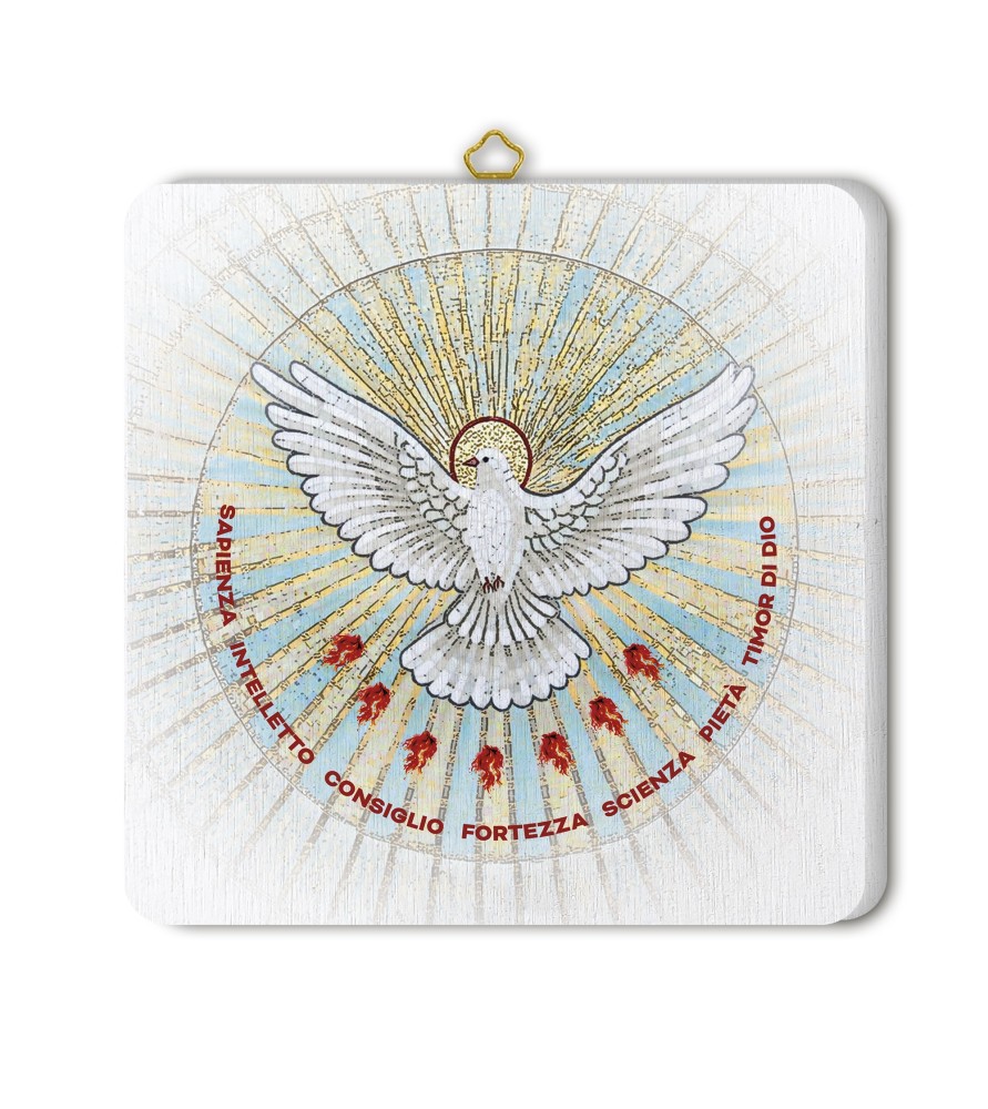 Quadretto in legno per la Cresima con lo Spirito Santo e i Sette Doni e scatola regalo Quadretto in legno per la Cresima con lo Spirito Santo e i Sette Doni e scatola regalo