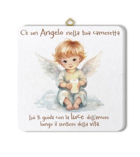 Quadretto in legno angioletto con candela con scatola regalo