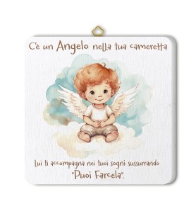 Quadretto in legno angioletto con scatola regalo