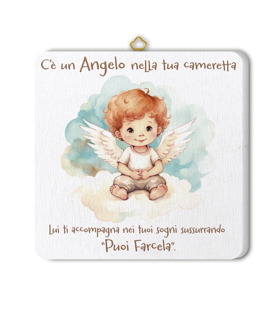 Quadretto in legno angioletto con scatola regalo