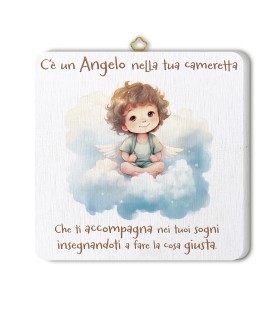 Quadretto in legno angioletto con scatola regalo