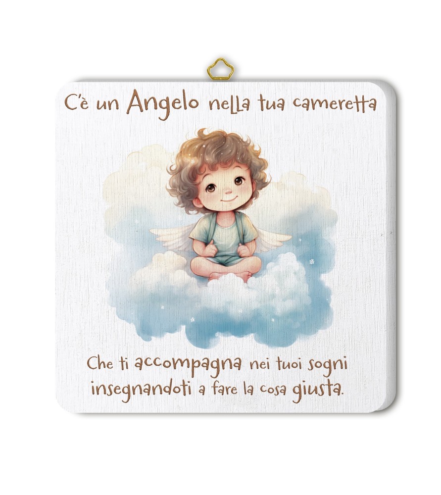 Quadretto in legno angioletto con scatola regalo