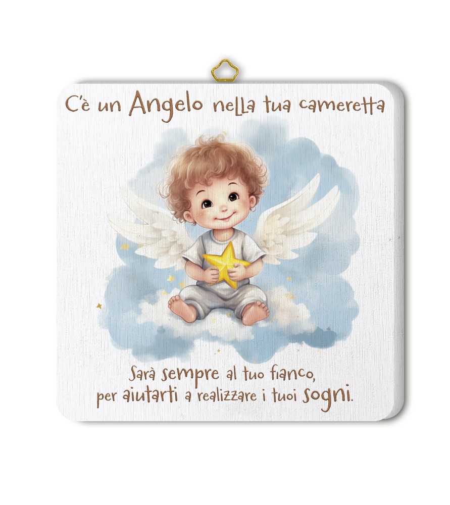 Quadretto in legno angioletto con stella con scatola regalo Quadretto in legno angioletto con stella con scatola regalo