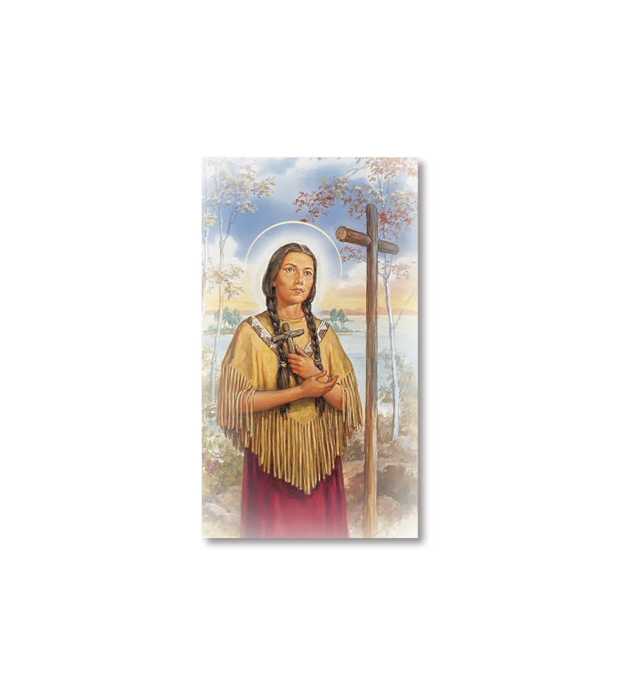 Pacco da 100 pezzi di: Santino Santa Kateri Takakwitha con preghiera Pacco da 100 pezzi di: Santino Santa Kateri Takakwitha con preghiera