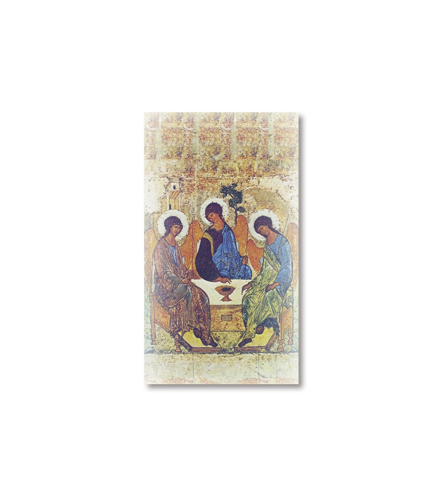 Pacco da 100 pezzi di: Santino Icona della Trinità di Rublev con preghiera Pacco da 100 pezzi di: Santino Icona della Trinità di Rublev con preghiera