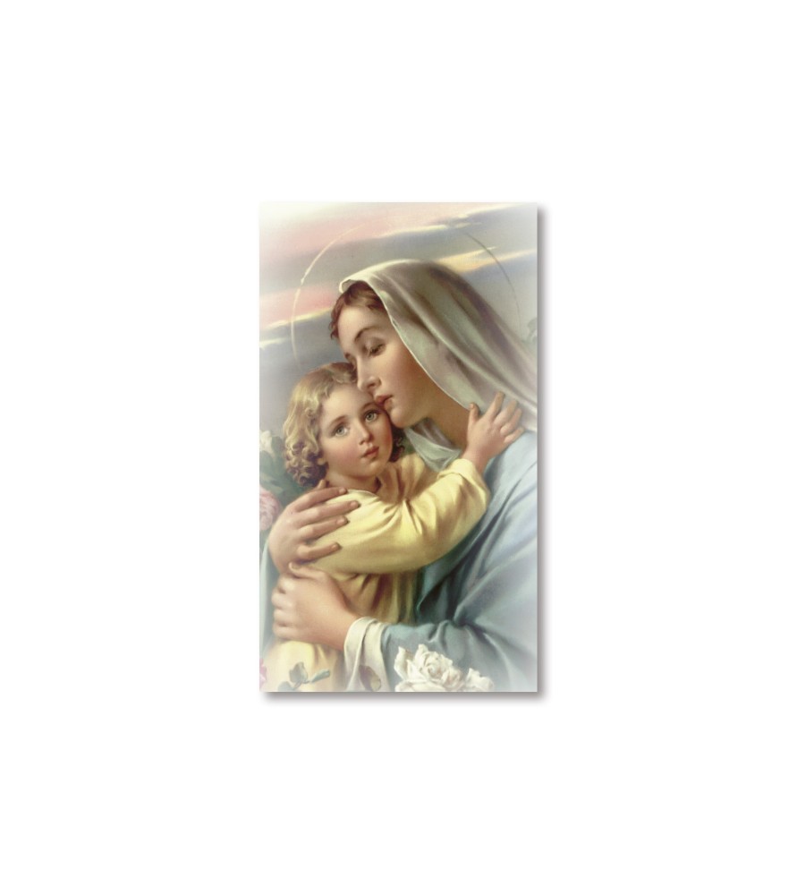 Pacco da 100 pezzi di: Santino Madonna con Bambino con preghiera Pacco da 100 pezzi di: Santino Madonna con Bambino con preghiera