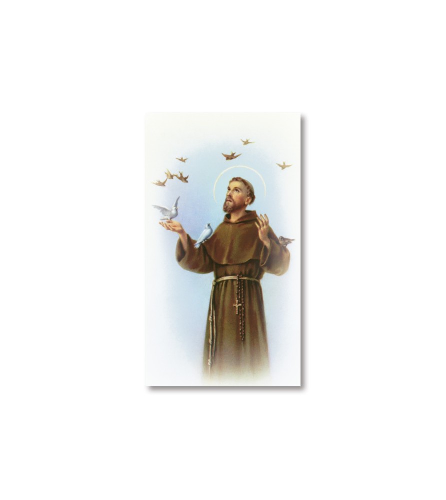 Pacco da 100 pezzi di: Santino San Francesco d'Assisi con preghiera