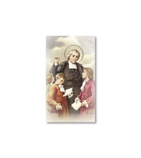 Pacco da 100 pezzi di: Santino San Giovanni Battista de la Salle con preghiera