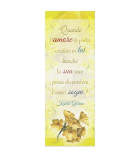 20 Segnalibri in pregiato cartoncino perlato con illustrazione floreale e la preghiera Quando l'amore vi parla di Kahlil Gibran