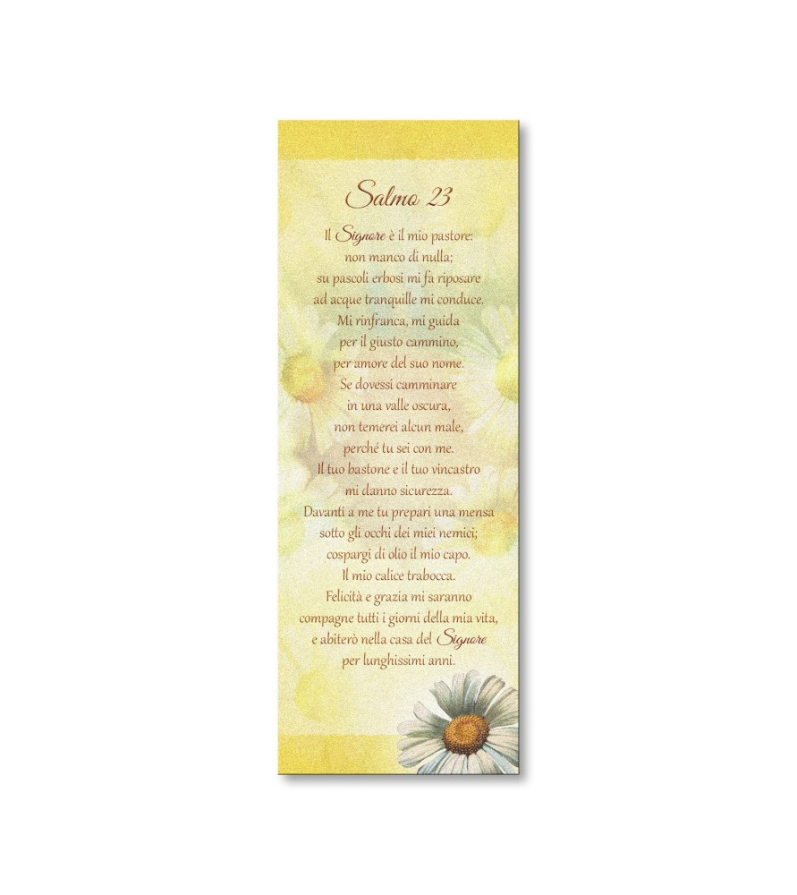 Confezione da 20 pezzi di:Segnalibro in pregiato cartoncino perlato con illustrazione floreale e il 23° Salmo Confezione da 20 pezzi di:Segnalibro in pregiato cartoncino perlato con illustrazione floreale e il 23° Salmo