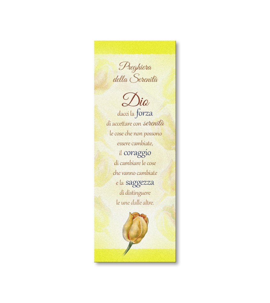 Confezione da 20 pezzi di:Segnalibro in pregiato cartoncino perlato con illustrazione floreale e la preghiera della Serenità Confezione da 20 pezzi di:Segnalibro in pregiato cartoncino perlato con illustrazione floreale e la preghiera della Serenità