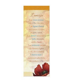 Confezione da 20 pezzi di:Segnalibro in pregiato cartoncino perlato con illustrazione floreale e la preghiera sull'amicizia