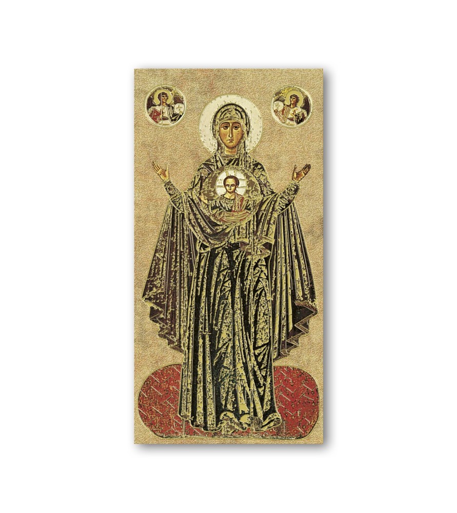 Pacchetto da 100 pezzi di:Segnalibro con oro a caldo dell'icona della Madonna del Segno Pacchetto da 100 pezzi di:Segnalibro con oro a caldo dell'icona della Madonna del Segno