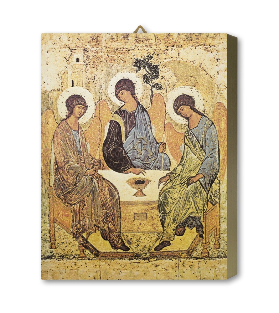Tavola Lignea dell'icona della Trinità di Reblev in scatola regalo Tavola Lignea dell'icona della Trinità di Reblev in scatola regalo