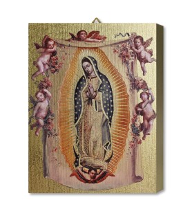 Tavola Lignea della Madonna di Guadalupe con angeli in scatola regalo